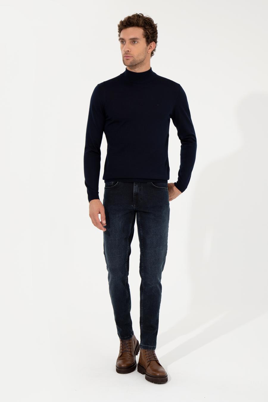 Lacivert Slim Fit Yarım Balıkçı Basic Triko Kazak - 50257711036
