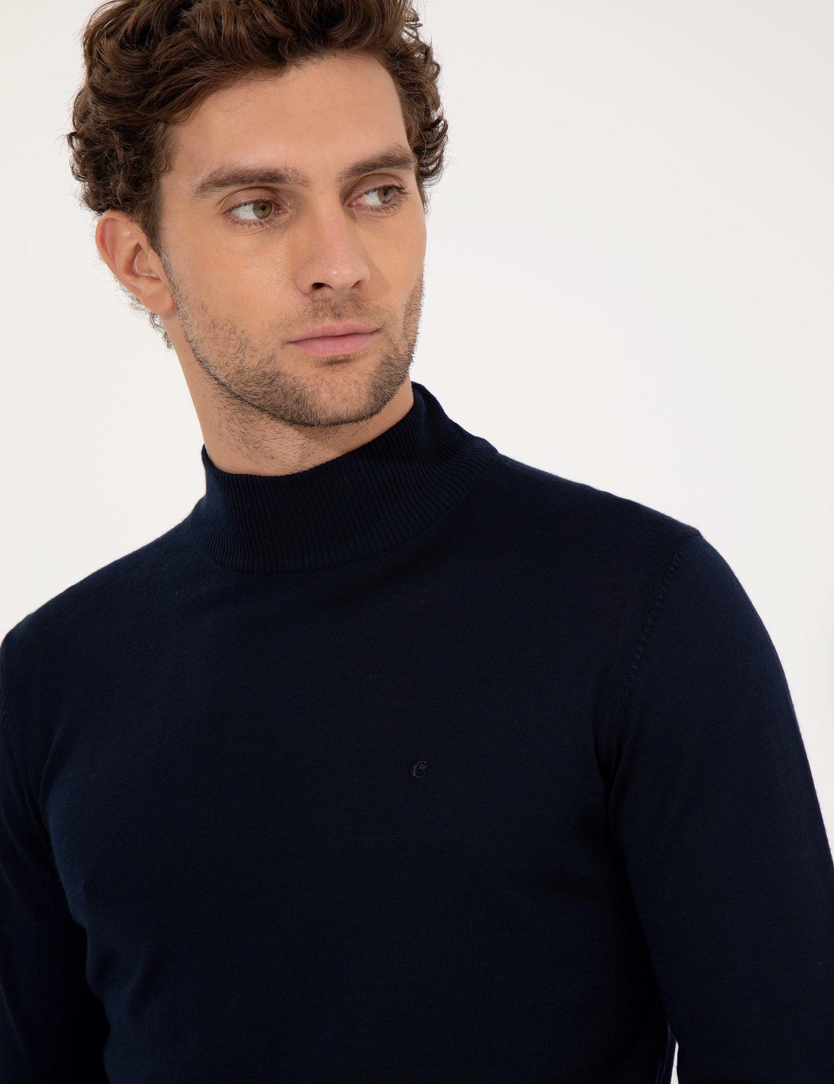 Lacivert Slim Fit Yarım Balıkçı Basic Triko Kazak - 50257711036