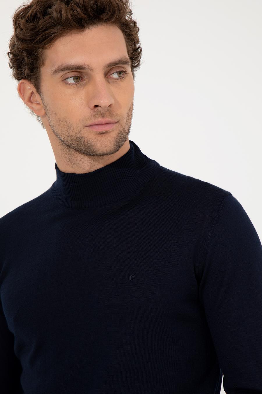 Lacivert Slim Fit Yarım Balıkçı Basic Triko Kazak - 50257711036