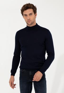 Lacivert Slim Fit Yarım Balıkçı Basic Triko Kazak