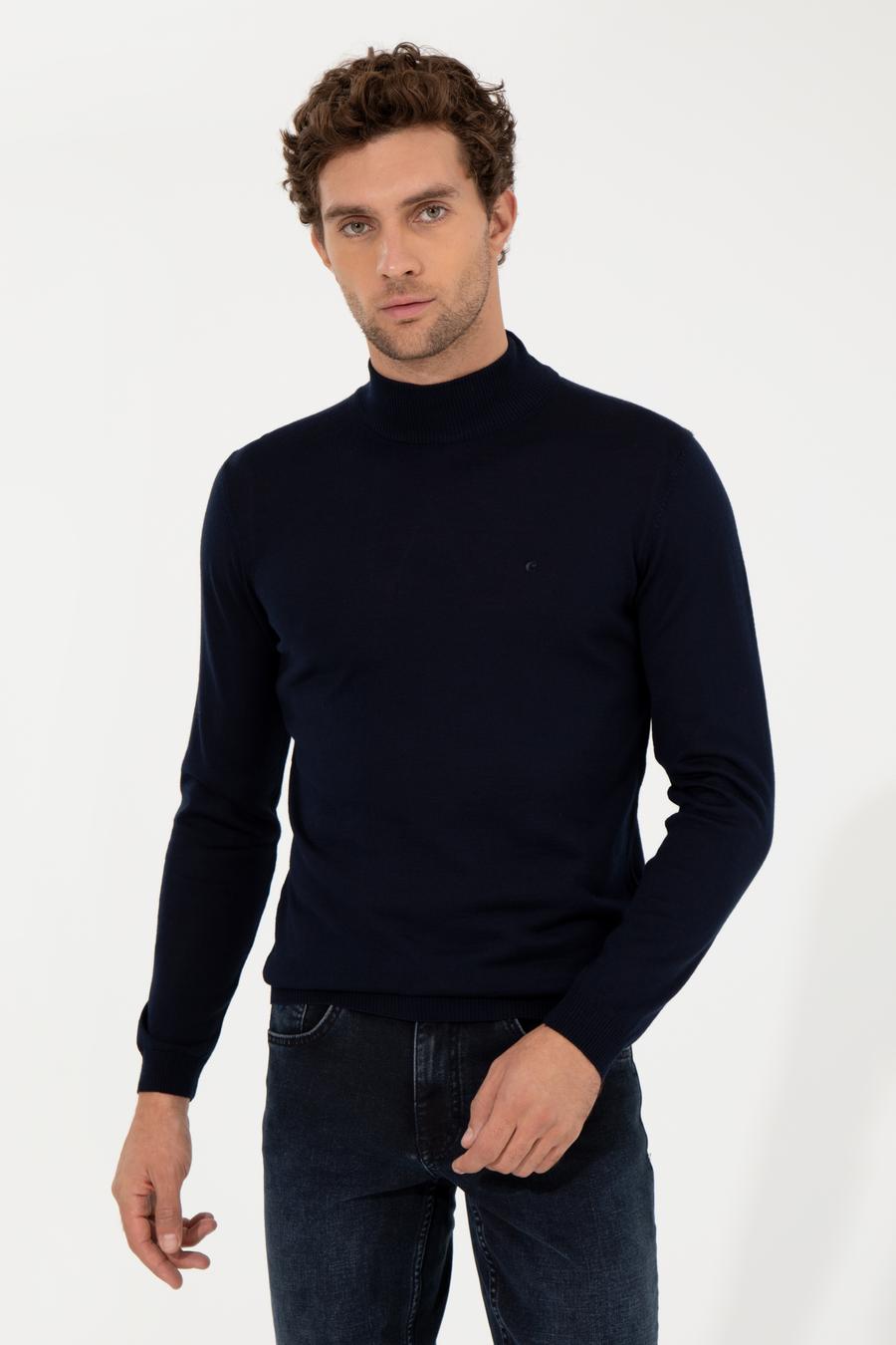 Lacivert Slim Fit Yarım Balıkçı Basic Triko Kazak - 50257711036