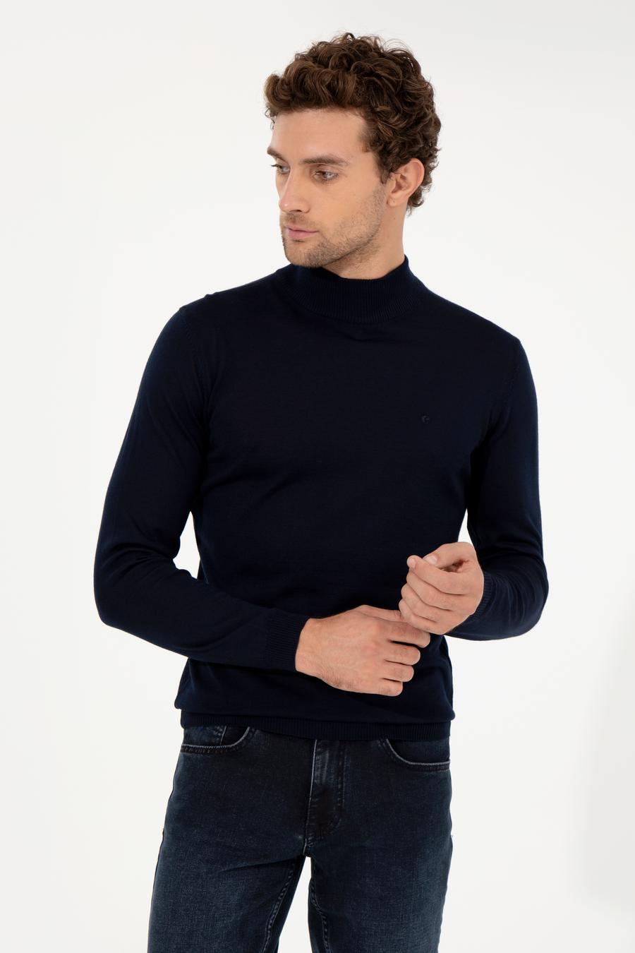 Lacivert Slim Fit Yarım Balıkçı Basic Triko Kazak - 50257711036