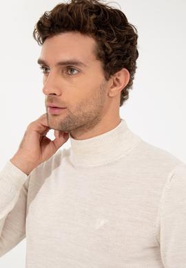 Bej Slim Fit Yarım Balıkçı Basic Triko Kazak