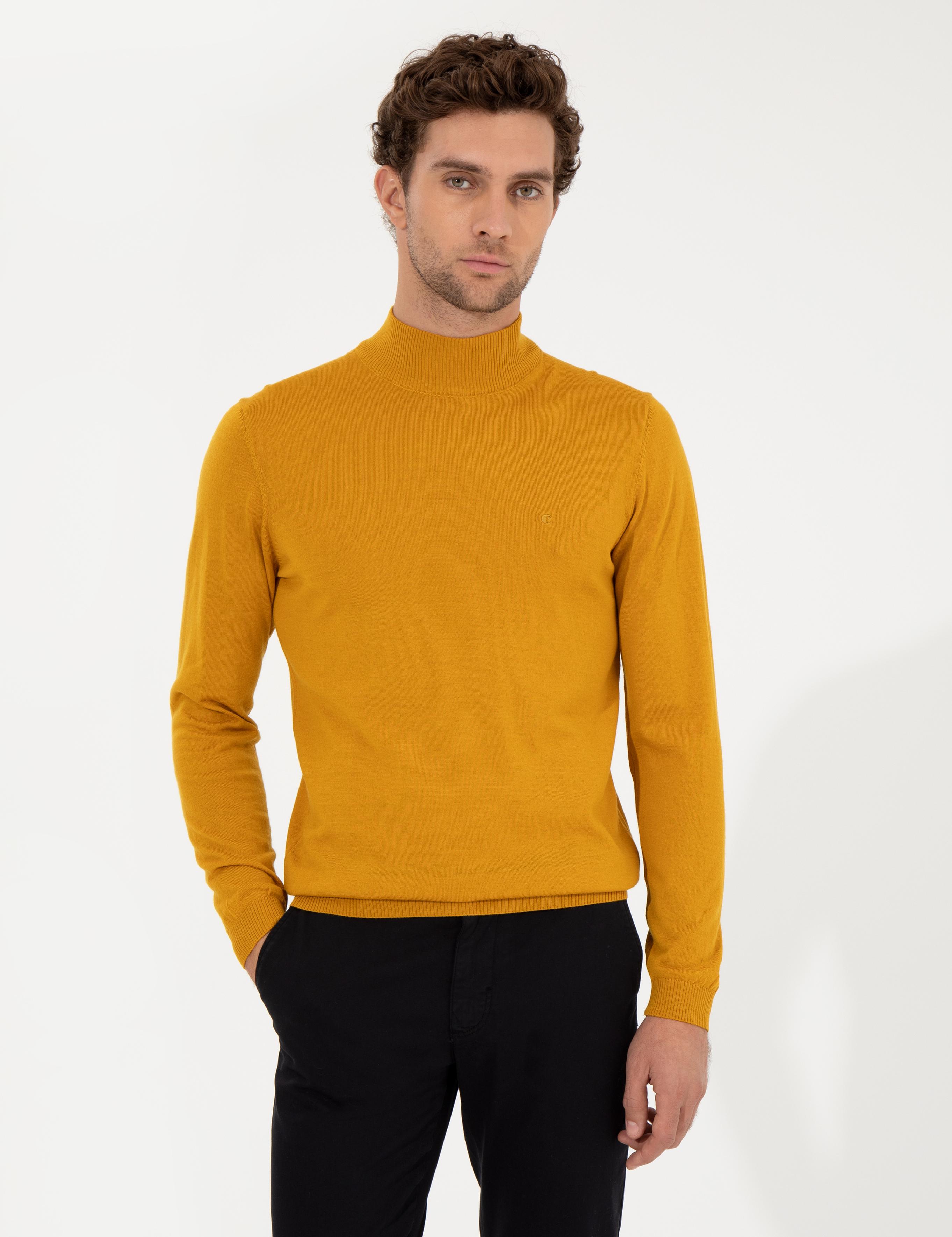 Sarı Slim Fit Yarım Balıkçı Basic Triko Kazak - 50257711061