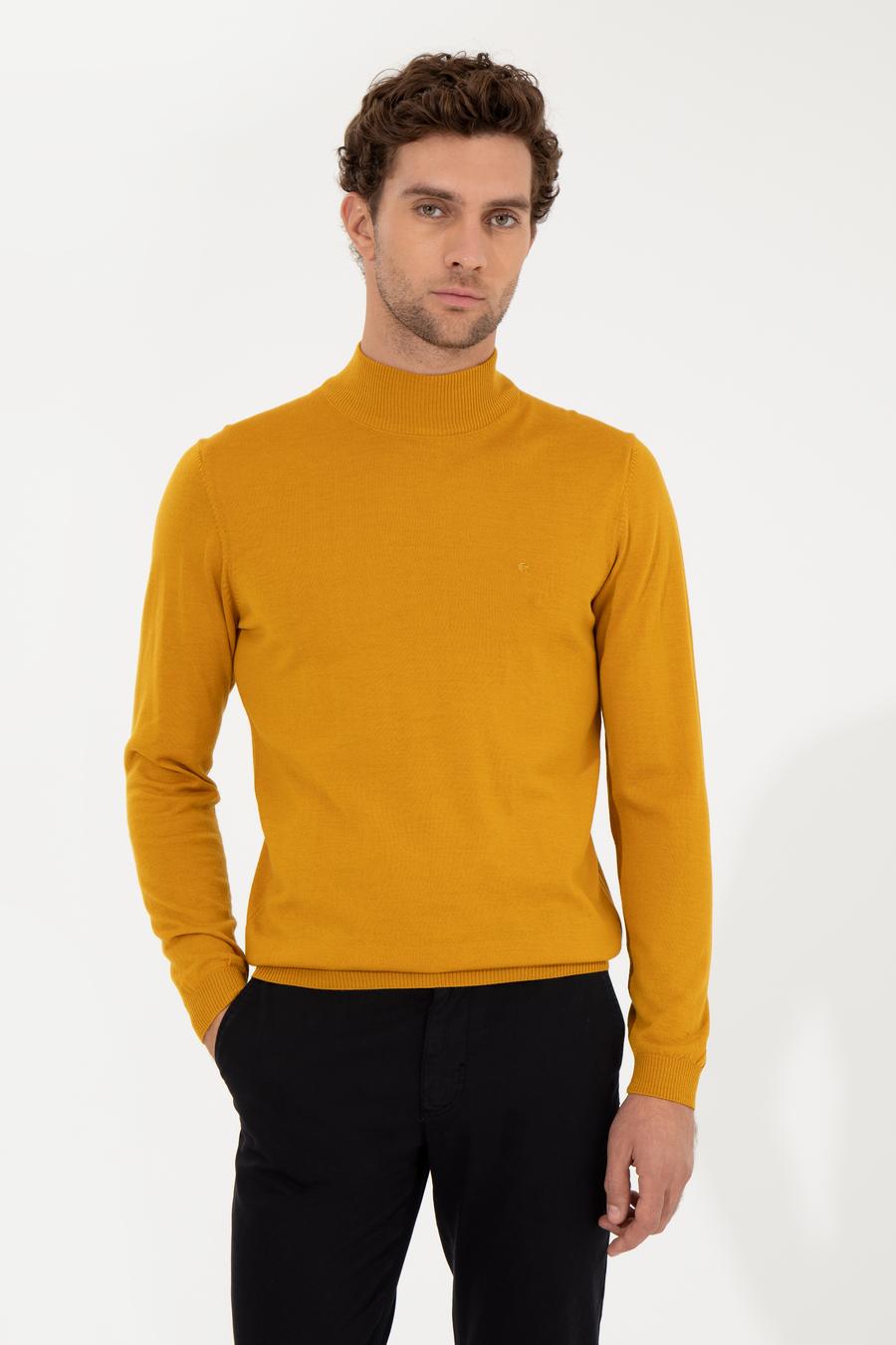 Sarı Slim Fit Yarım Balıkçı Basic Triko Kazak - 50257711061