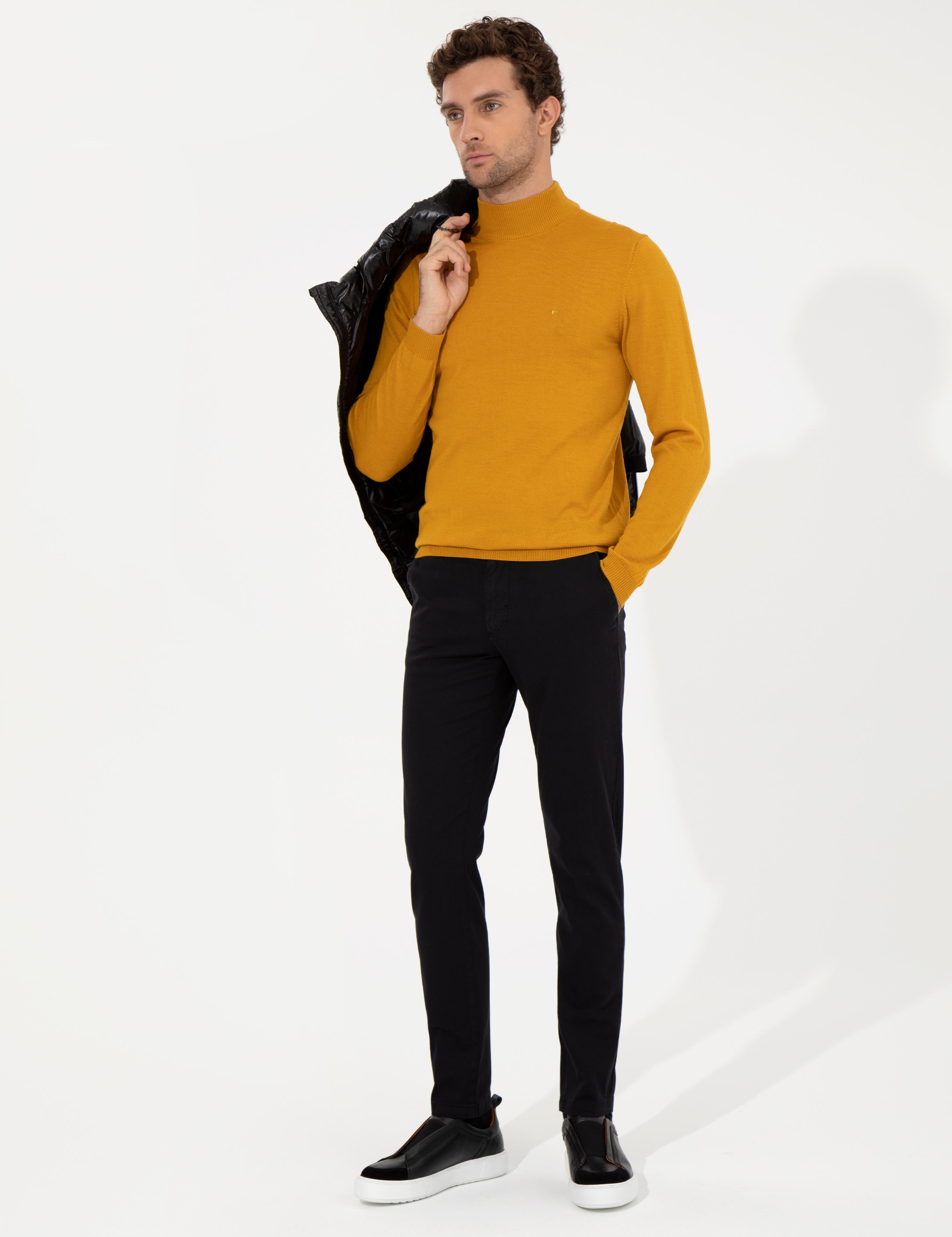 Sarı Slim Fit Yarım Balıkçı Basic Triko Kazak - 50257711061