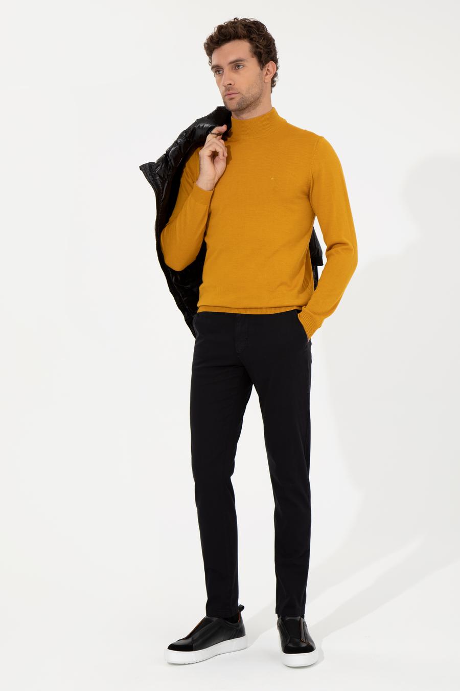 Sarı Slim Fit Yarım Balıkçı Basic Triko Kazak - 50257711061