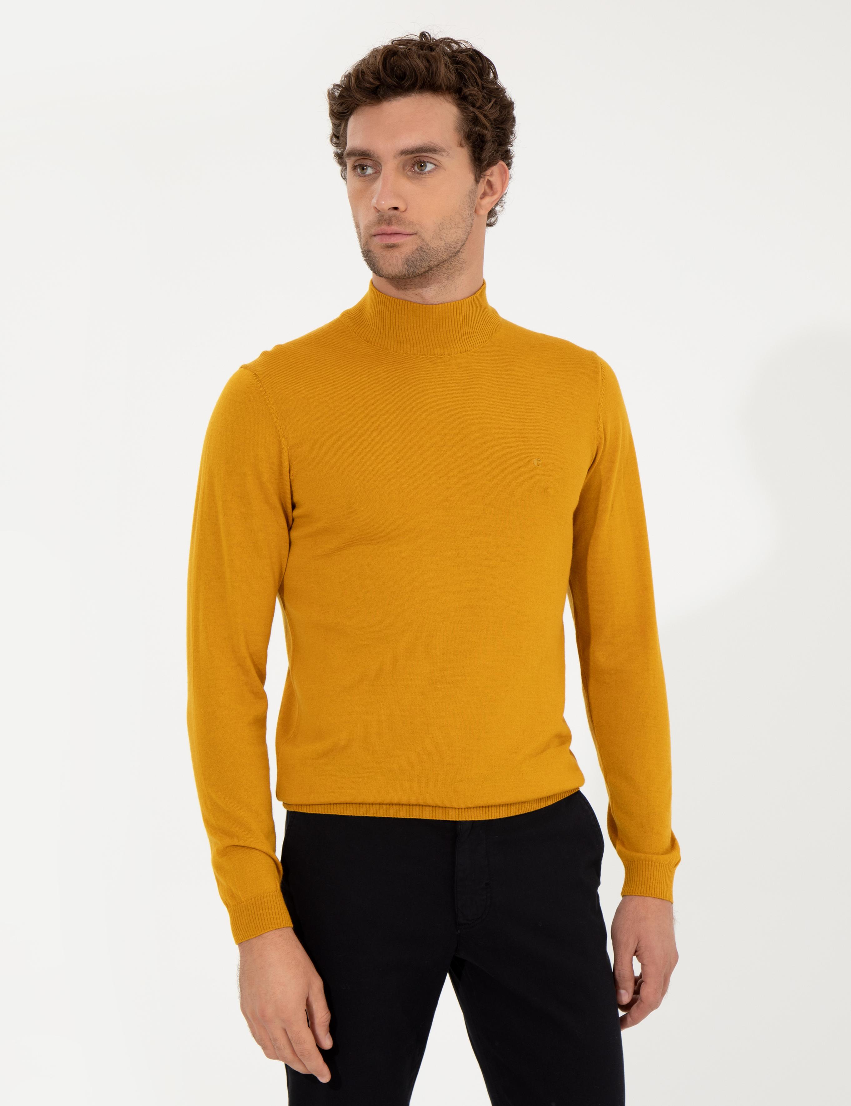 Sarı Slim Fit Yarım Balıkçı Basic Triko Kazak - 50257711061