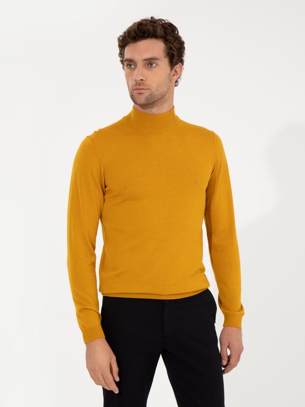 Sarı Slim Fit Yarım Balıkçı Basic Triko Kazak