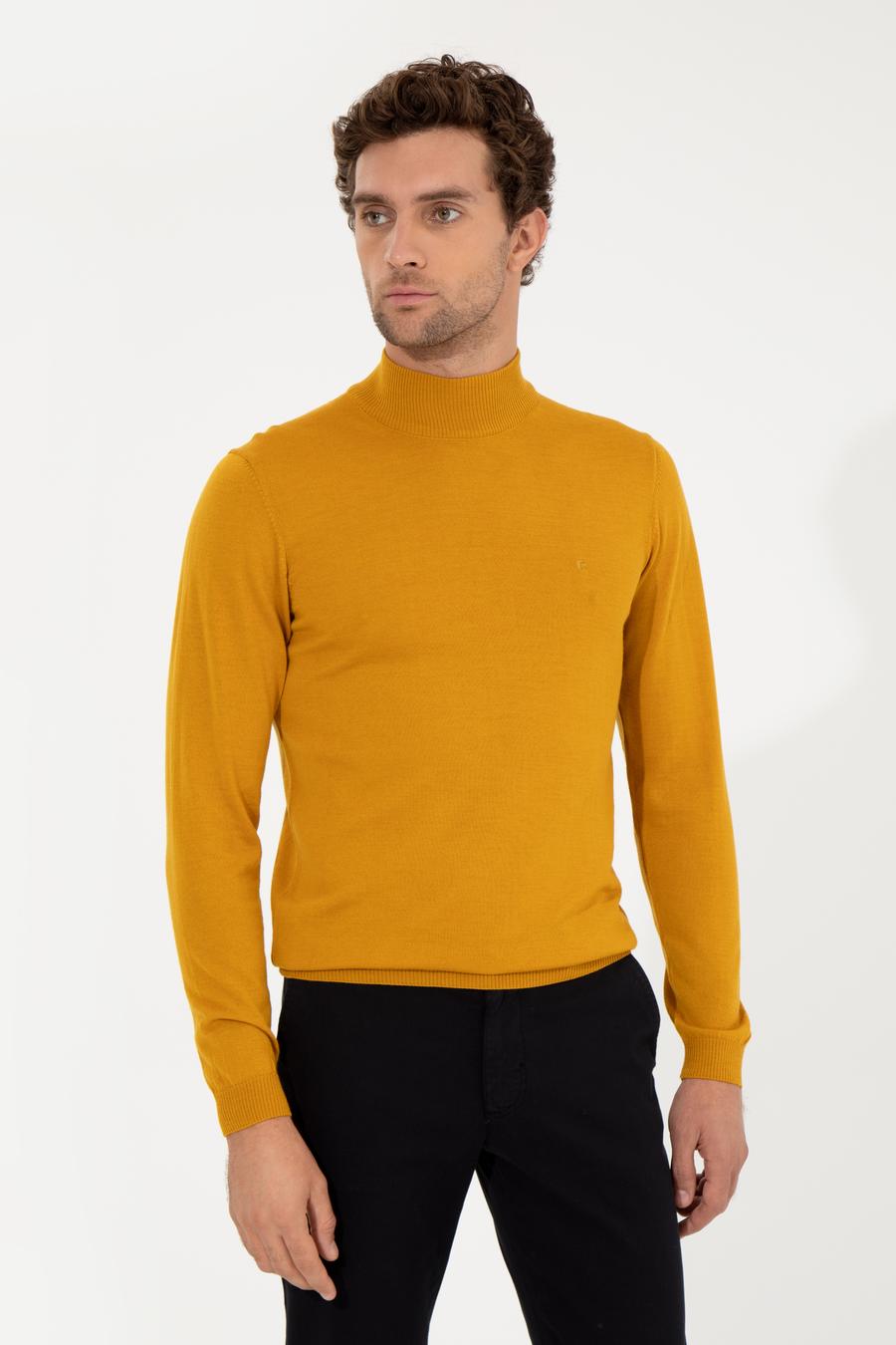 Sarı Slim Fit Yarım Balıkçı Basic Triko Kazak - 50257711061
