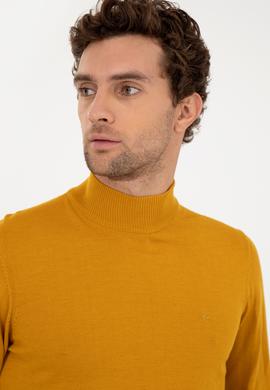 Sarı Slim Fit Yarım Balıkçı Basic Triko Kazak