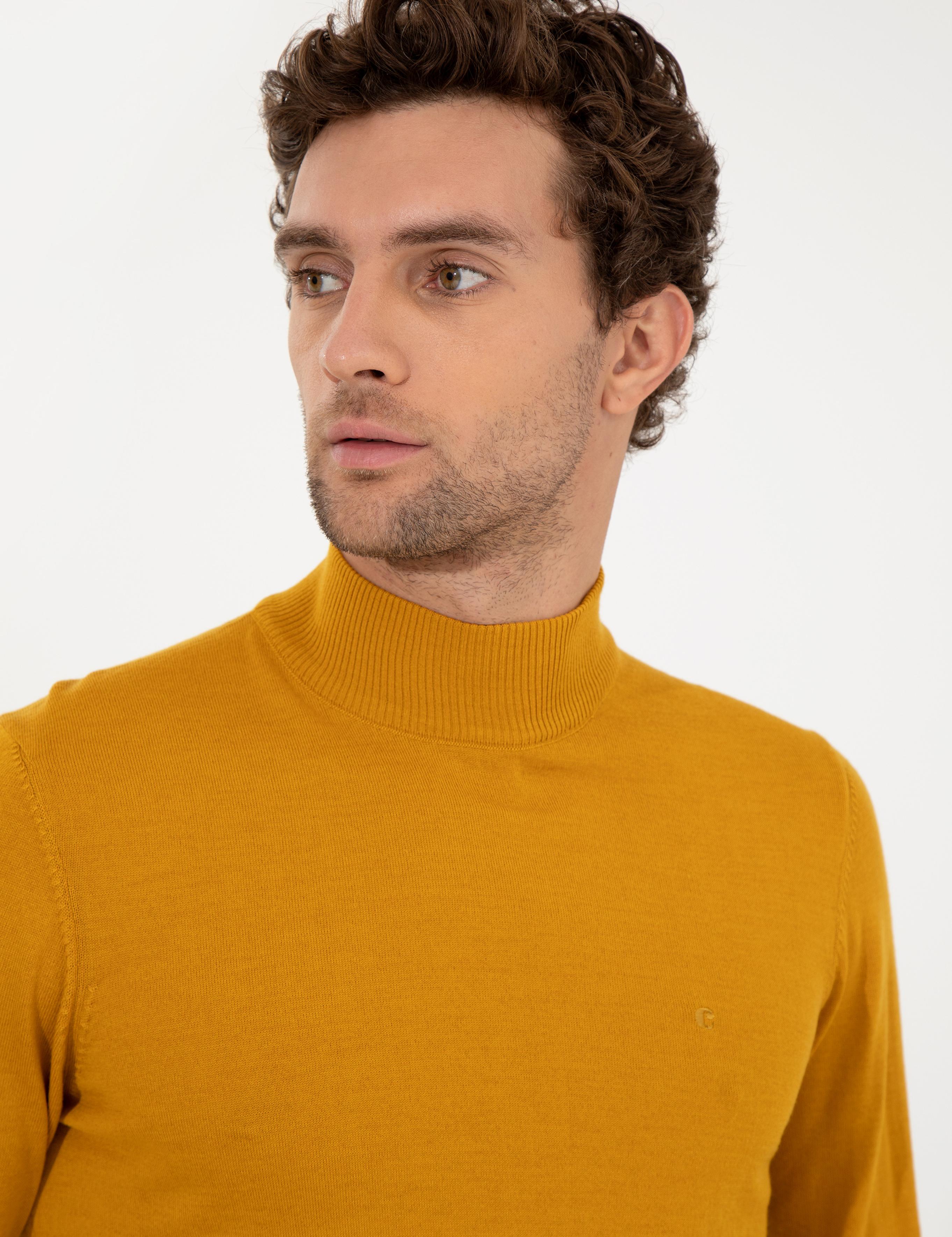 Sarı Slim Fit Yarım Balıkçı Basic Triko Kazak - 50257711061