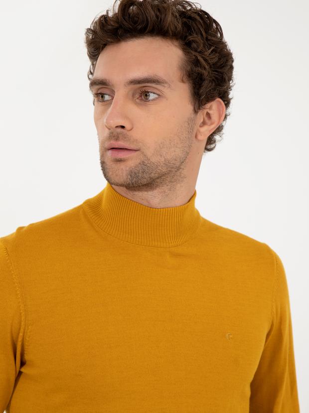 Sarı Slim Fit Yarım Balıkçı Basic Triko Kazak