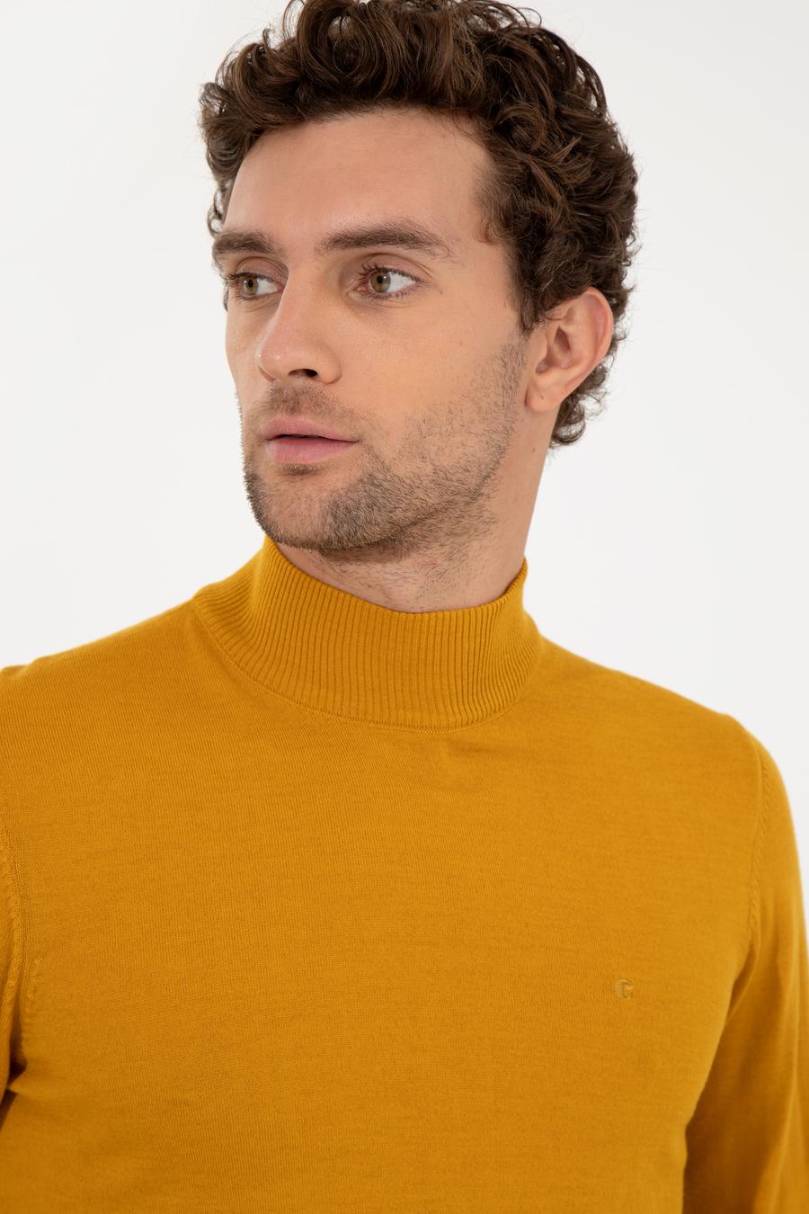 Sarı Slim Fit Yarım Balıkçı Basic Triko Kazak - 50257711061