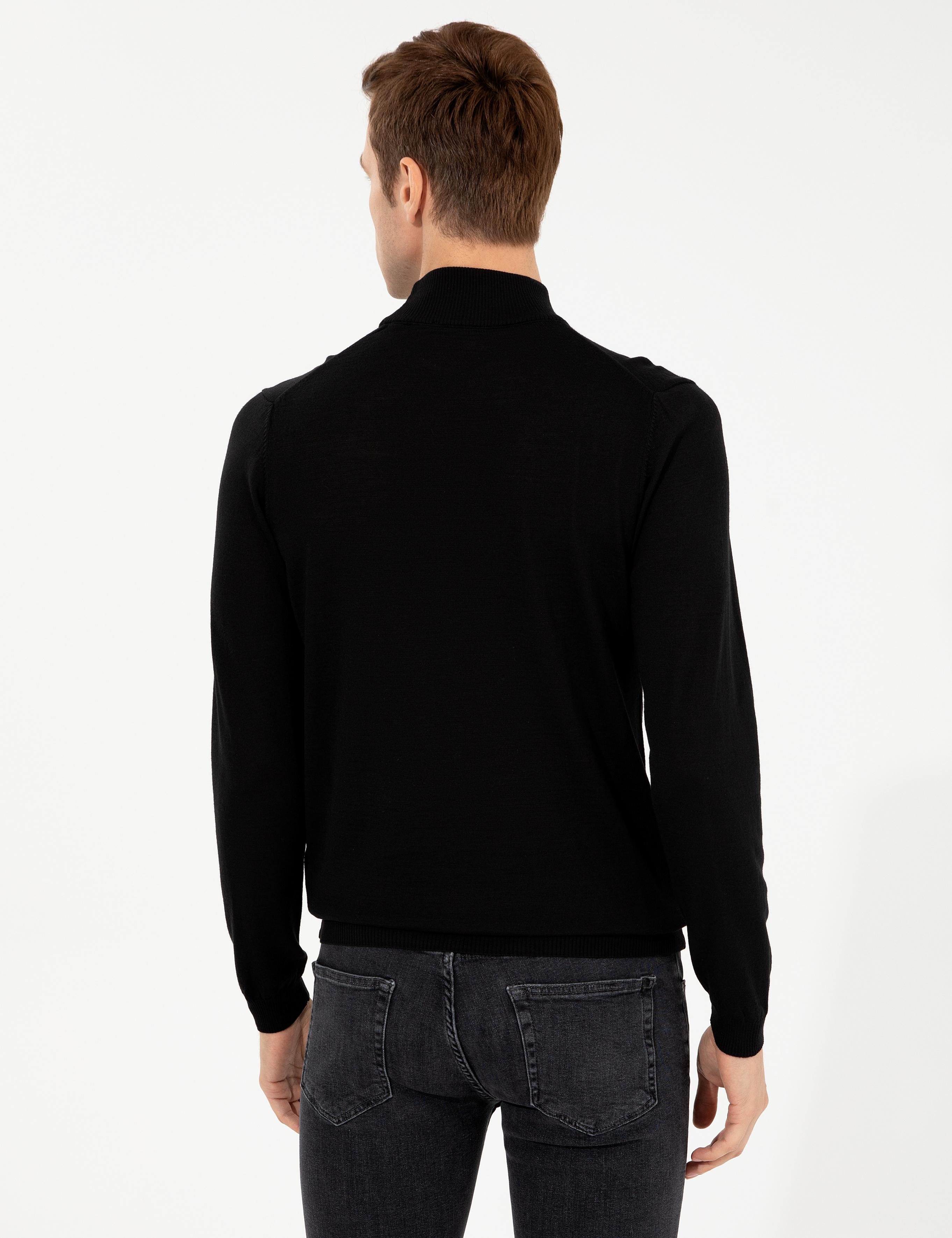Siyah Slim Fit Yarım Balıkçı Basic Triko Kazak - 50257711078