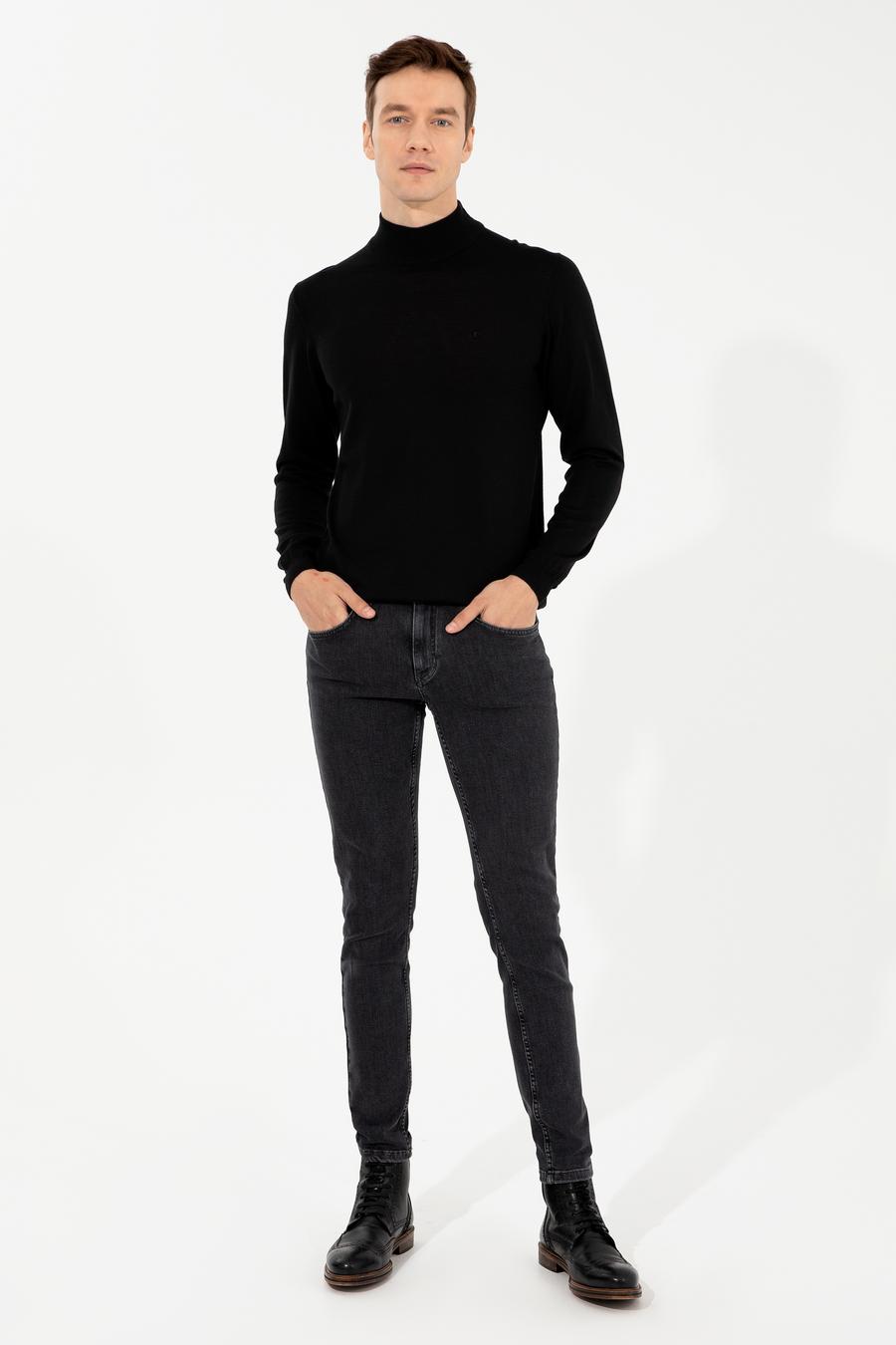 Siyah Slim Fit Yarım Balıkçı Basic Triko Kazak - 50257711078