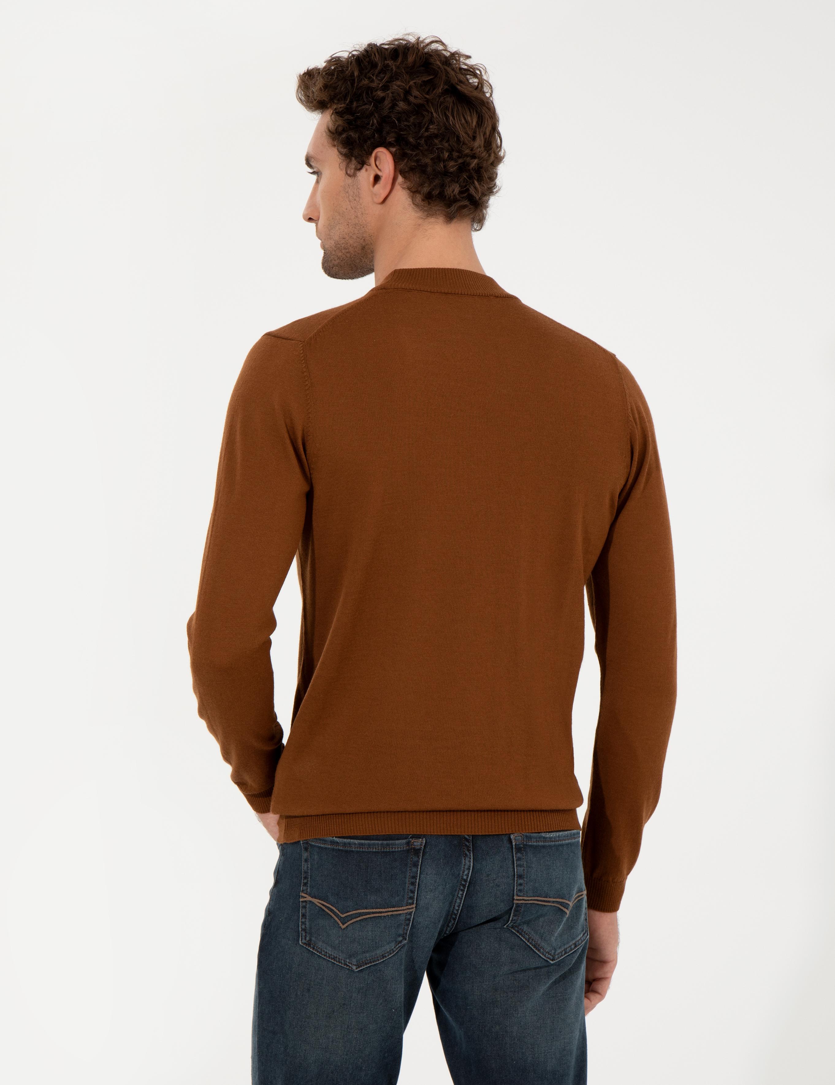 Açık Kahverengi Slim Fit Çeyrek Balıkçı Yaka Basic Triko Kazak - 50257712004