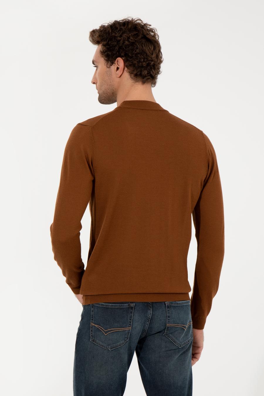 Açık Kahverengi Slim Fit Çeyrek Balıkçı Yaka Basic Triko Kazak - 50257712004