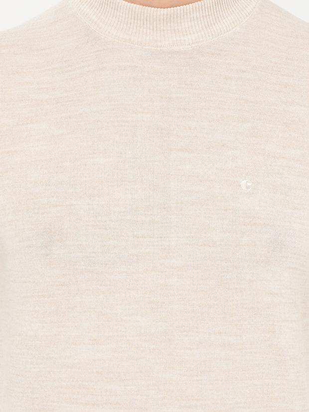 Bej Slim Fit Çeyrek Balıkçı Yaka Basic Triko Kazak