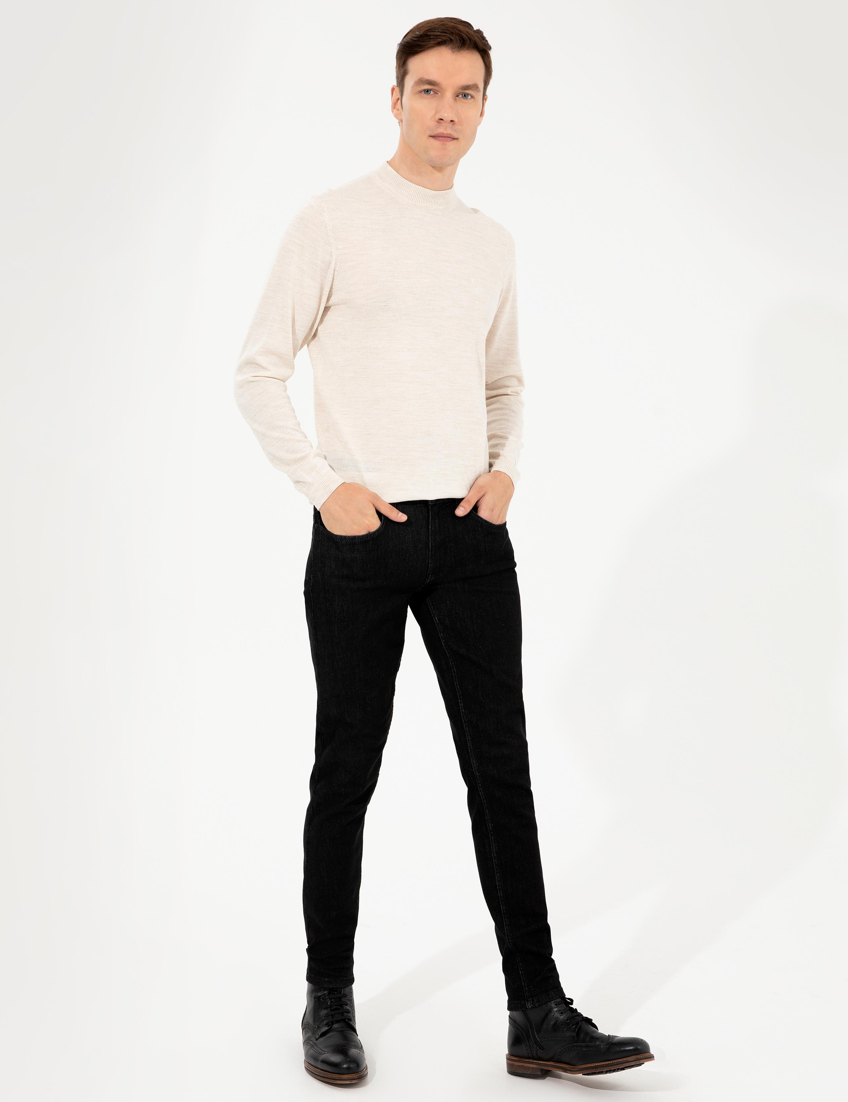 Bej Slim Fit Çeyrek Balıkçı Yaka Basic Triko Kazak - 50257712017