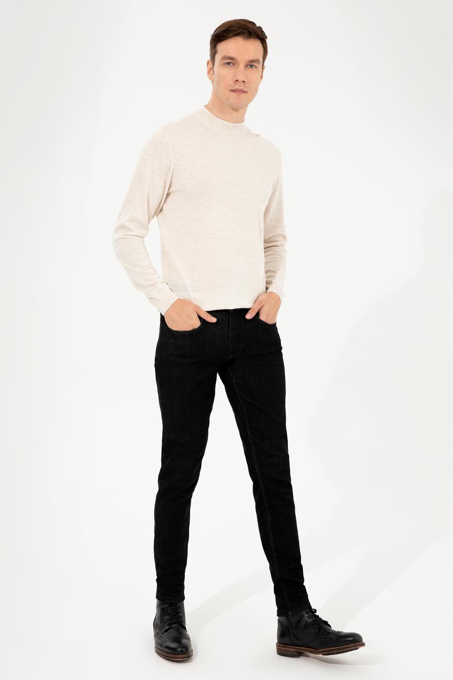 Bej Slim Fit Çeyrek Balıkçı Yaka Basic Triko Kazak - 50257712017