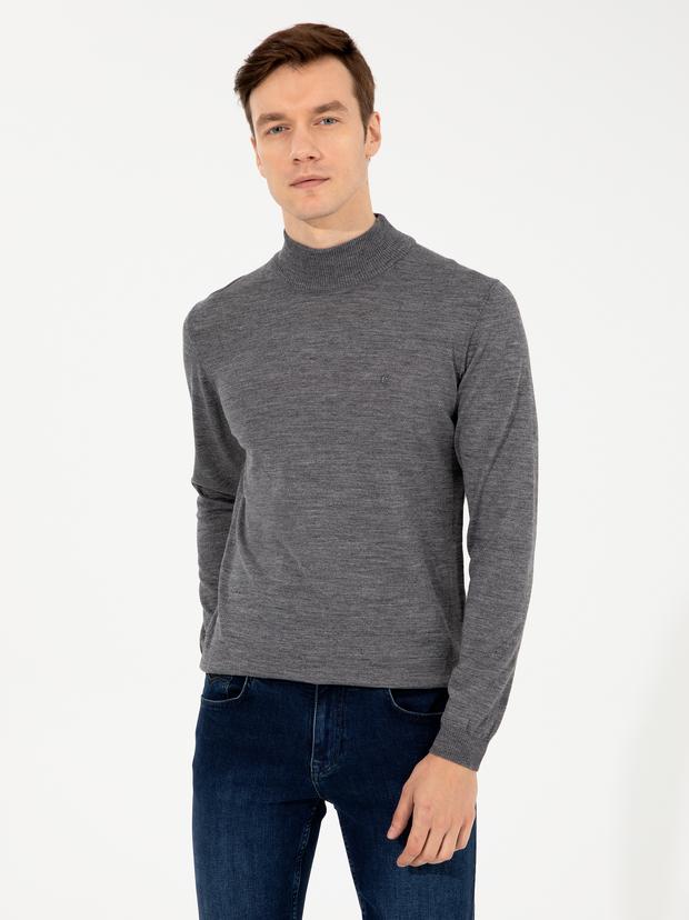 Füme Slim Fit Yarım Balıkçı Basic Triko Kazak