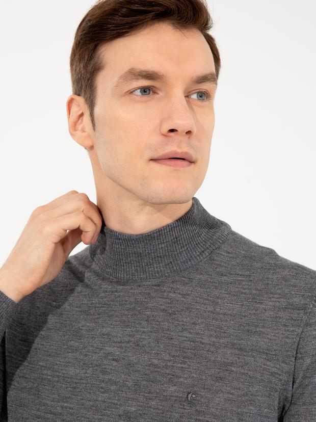 Füme Slim Fit Yarım Balıkçı Basic Triko Kazak