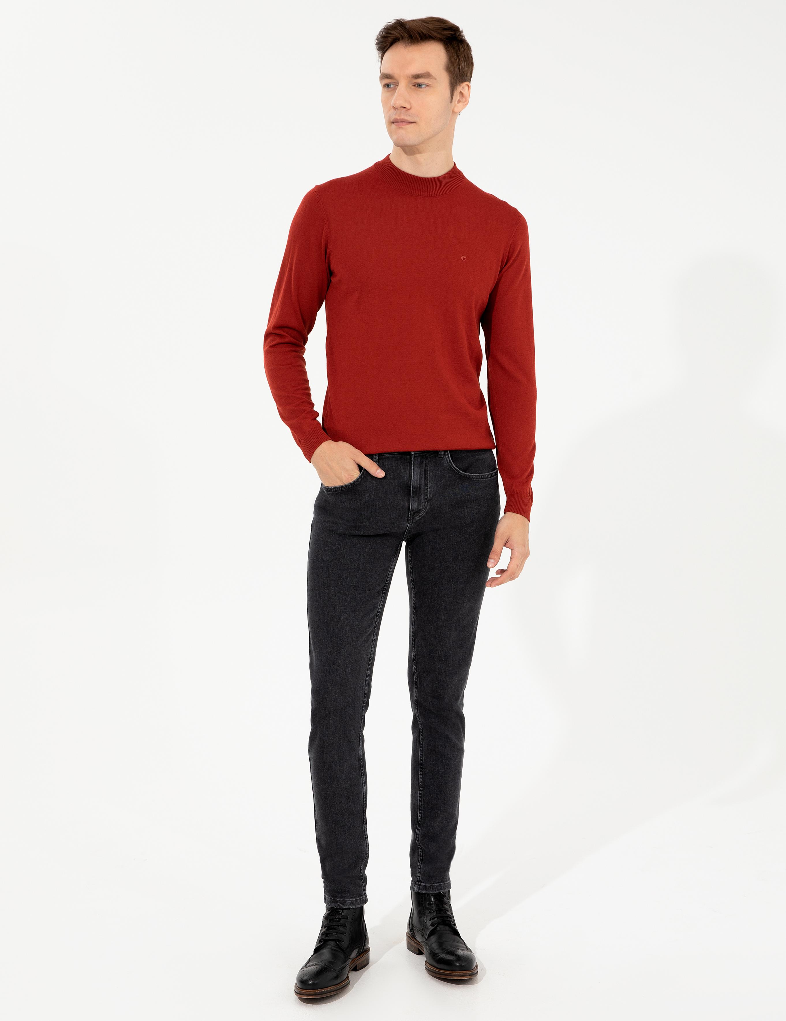 Kiremit Slim Fit Çeyrek Balıkçı Yaka Basic Triko Kazak - 50257712043