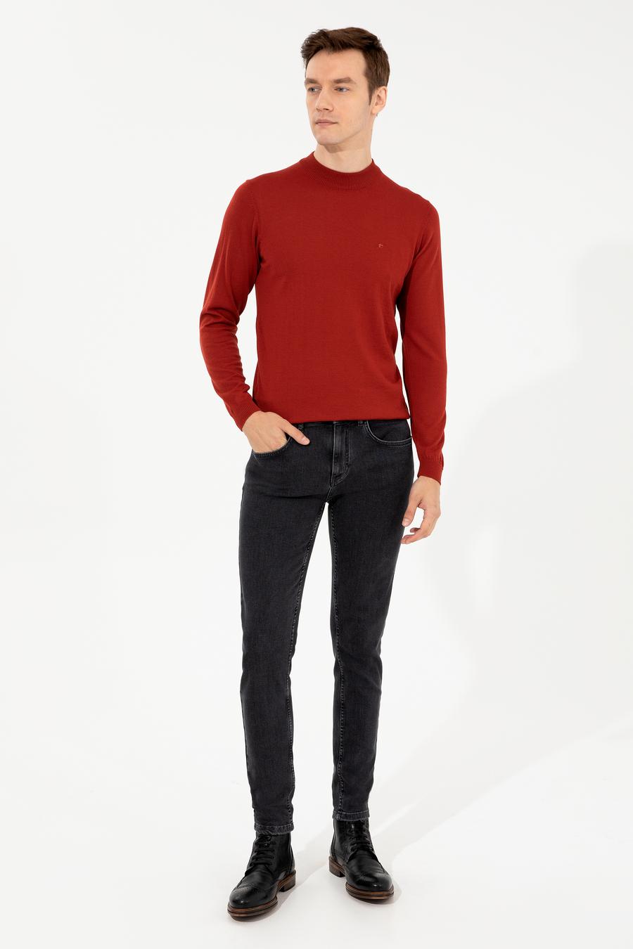 Kiremit Slim Fit Çeyrek Balıkçı Yaka Basic Triko Kazak - 50257712043