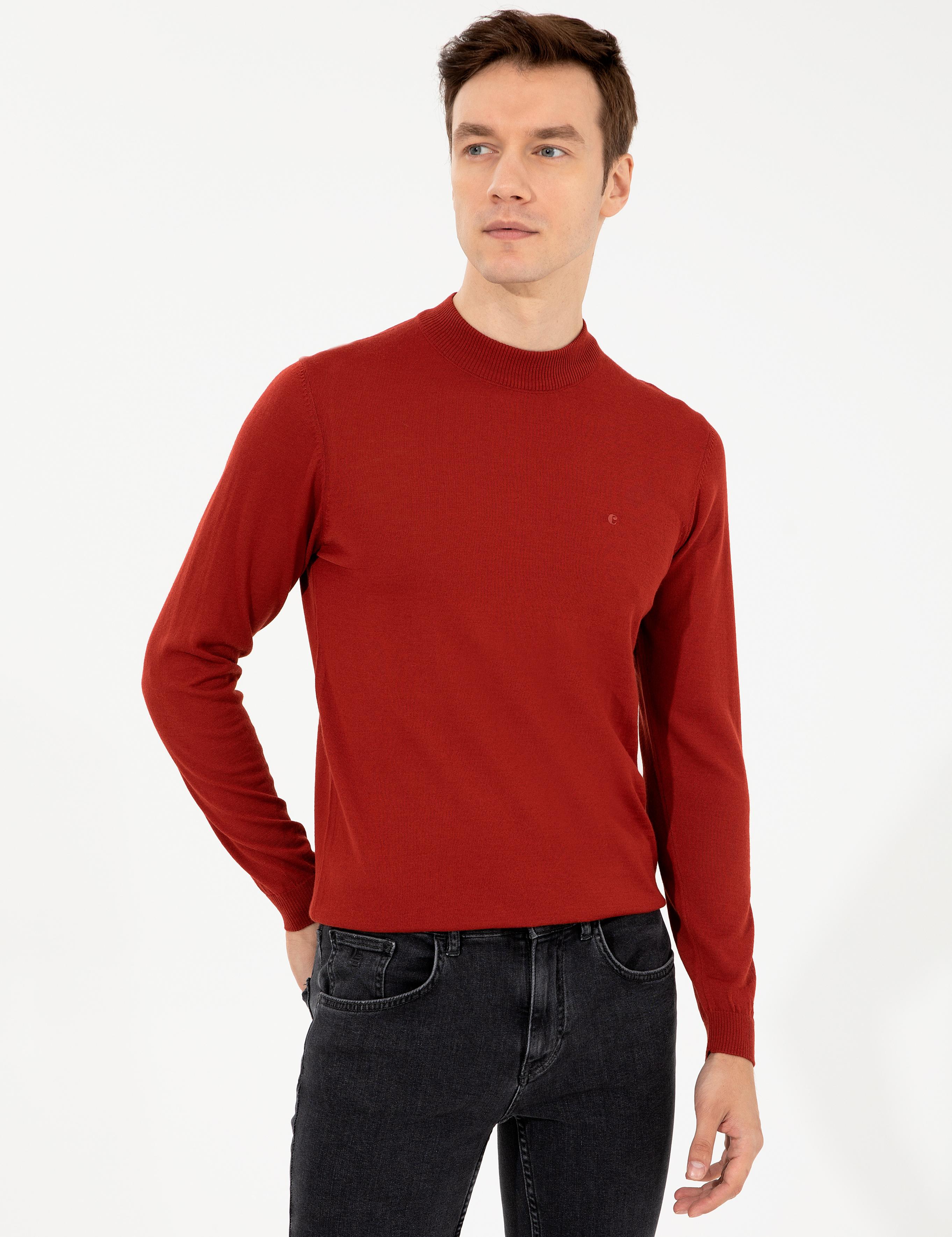 Kiremit Slim Fit Çeyrek Balıkçı Yaka Basic Triko Kazak - 50257712043