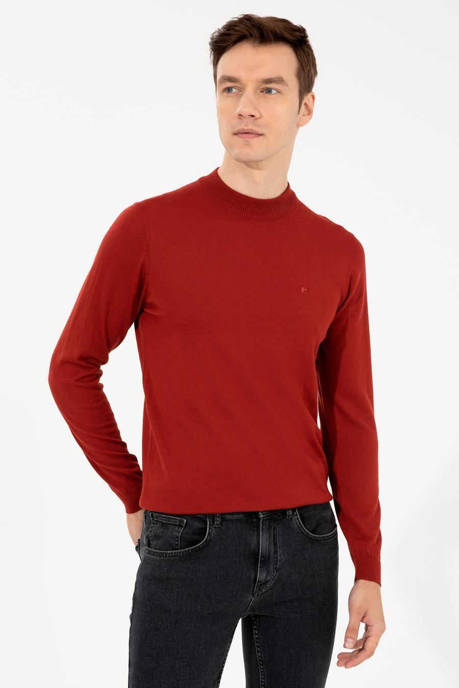 Kiremit Slim Fit Çeyrek Balıkçı Yaka Basic Triko Kazak - 50257712043