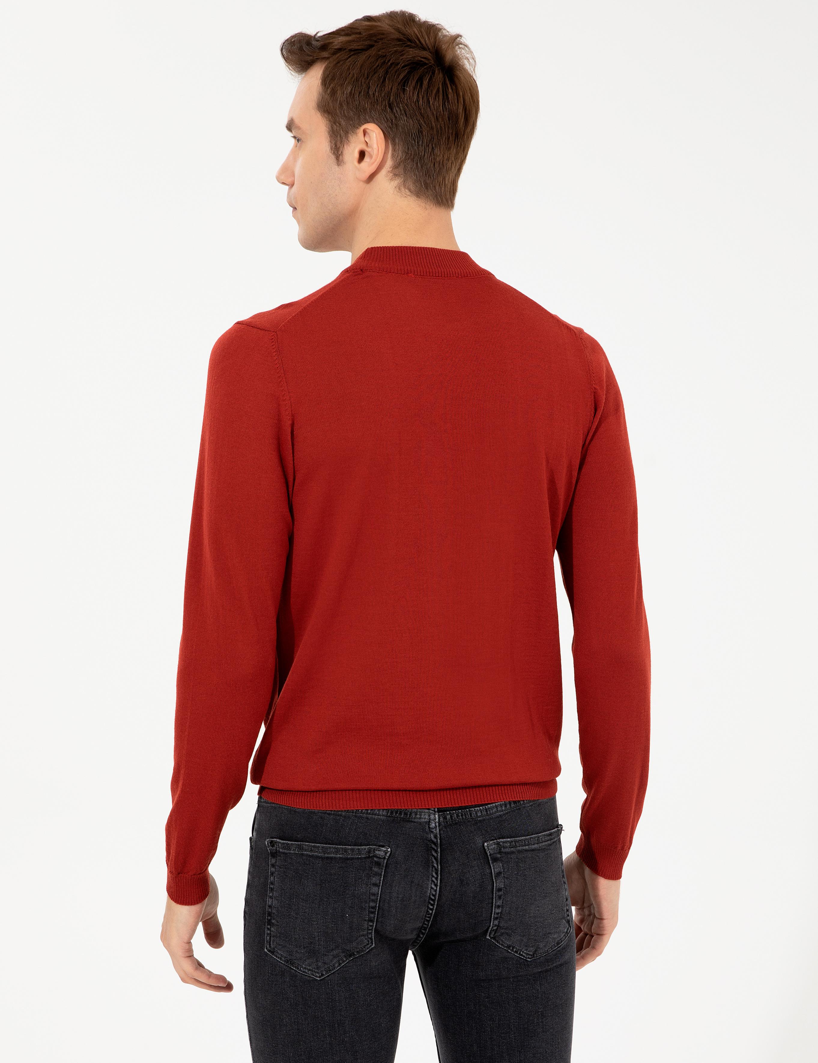 Kiremit Slim Fit Çeyrek Balıkçı Yaka Basic Triko Kazak - 50257712043