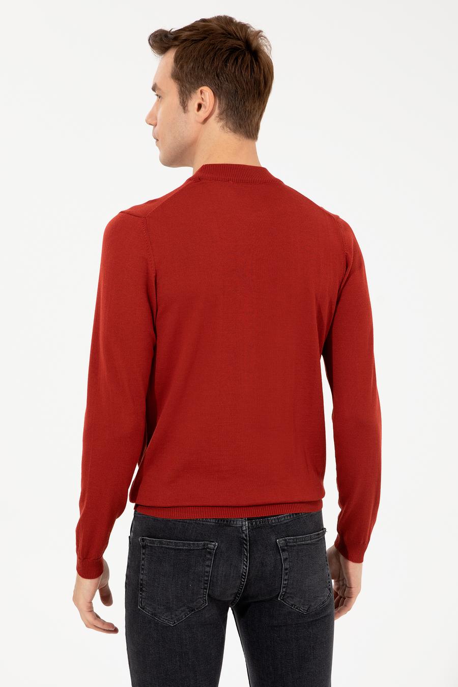 Kiremit Slim Fit Çeyrek Balıkçı Yaka Basic Triko Kazak - 50257712043