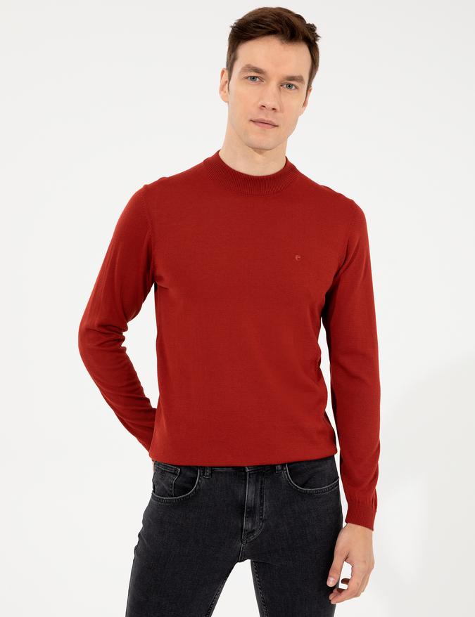 Kiremit Slim Fit Çeyrek Balıkçı Yaka Basic Triko Kazak