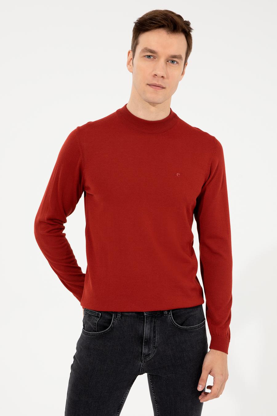 Kiremit Slim Fit Çeyrek Balıkçı Yaka Basic Triko Kazak - 50257712043