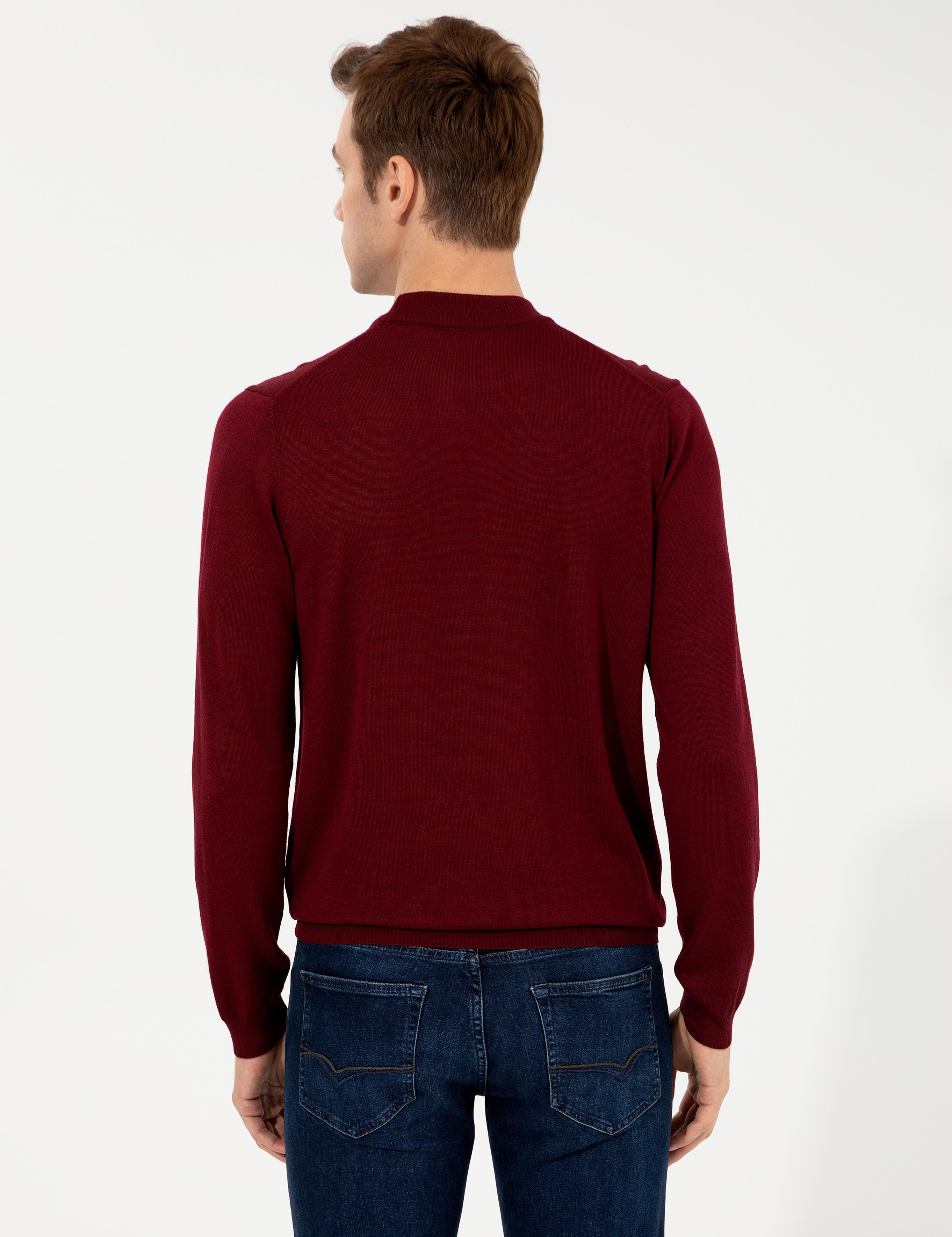 Koyu Bordo Slim Fit Çeyrek Balıkçı Yaka Basic Triko Kazak - 50257712058