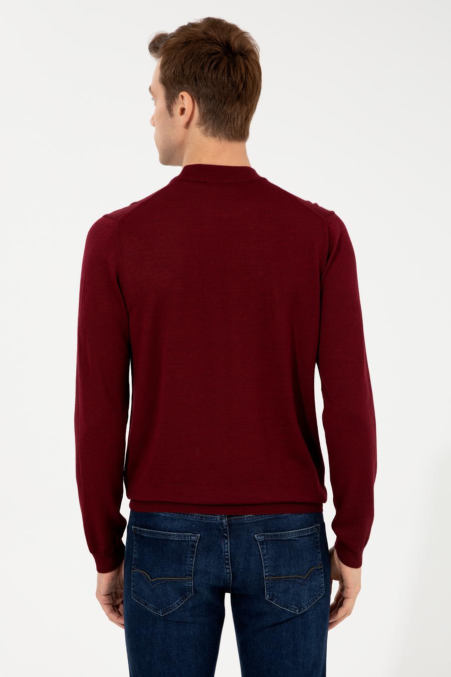 Koyu Bordo Slim Fit Çeyrek Balıkçı Yaka Basic Triko Kazak - 50257712058