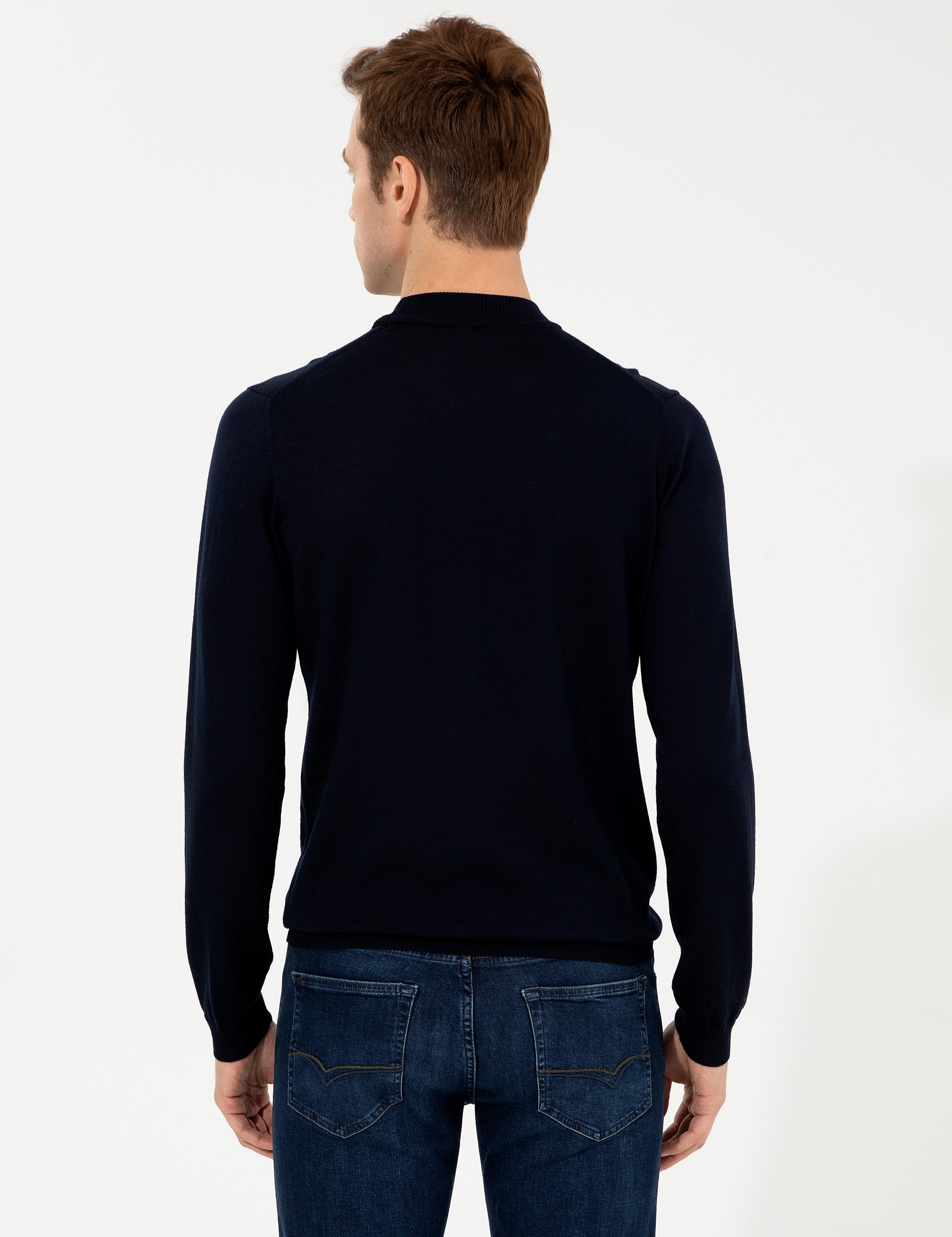 Lacivert Slim Fit Çeyrek Balıkçı Yaka Basic Triko Kazak - 50257712075
