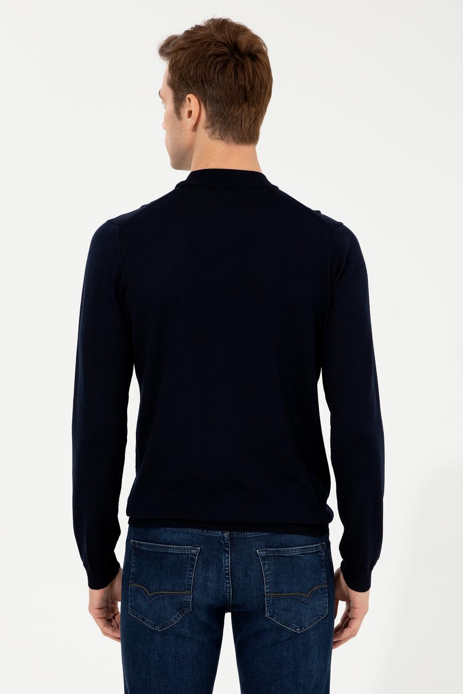 Lacivert Slim Fit Çeyrek Balıkçı Yaka Basic Triko Kazak - 50257712075