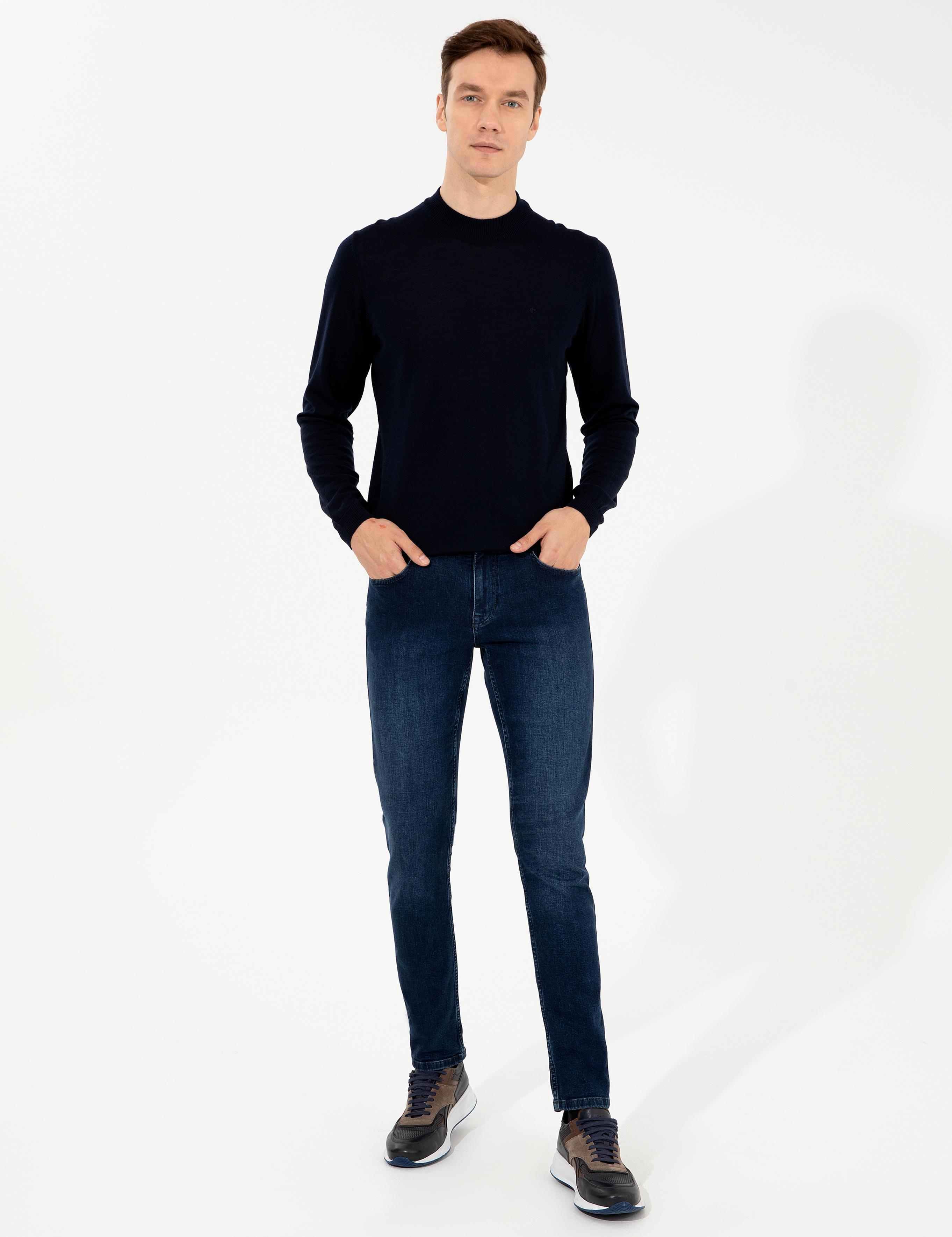 Lacivert Slim Fit Çeyrek Balıkçı Yaka Basic Triko Kazak - 50257712075
