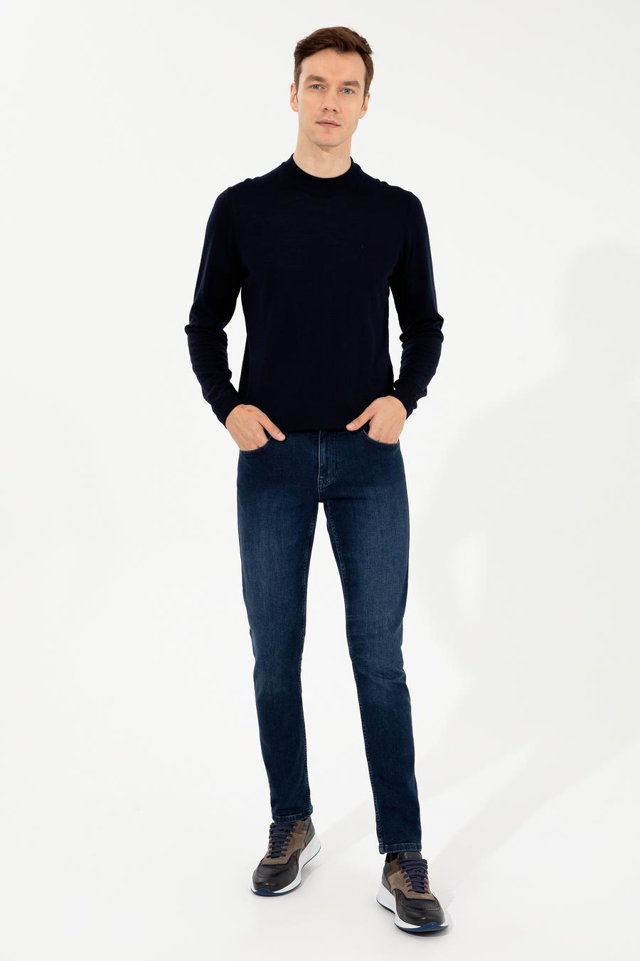 Lacivert Slim Fit Çeyrek Balıkçı Yaka Basic Triko Kazak - 50257712075