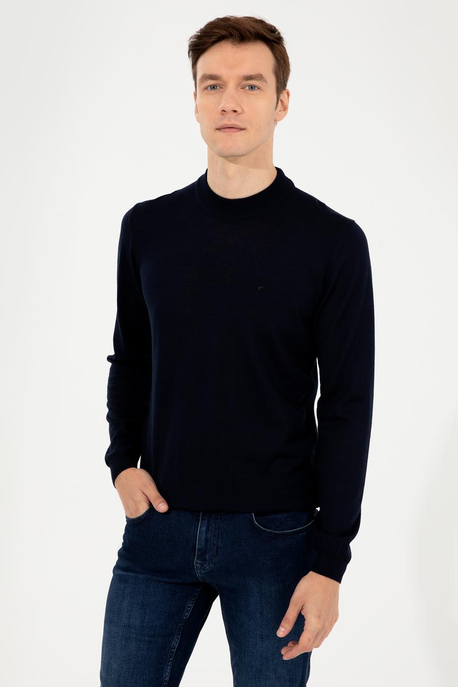 Lacivert Slim Fit Çeyrek Balıkçı Yaka Basic Triko Kazak - 50257712075