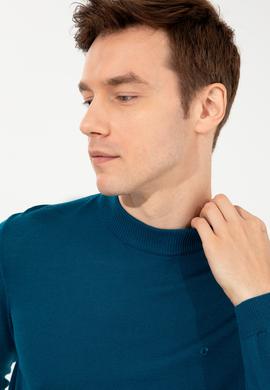 Petrol Slim Fit Çeyrek Balıkçı Yaka Basic Triko Kazak