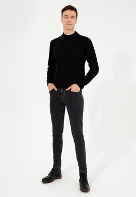 Siyah Slim Fit Çeyrek Balıkçı Yaka Basic Triko Kazak