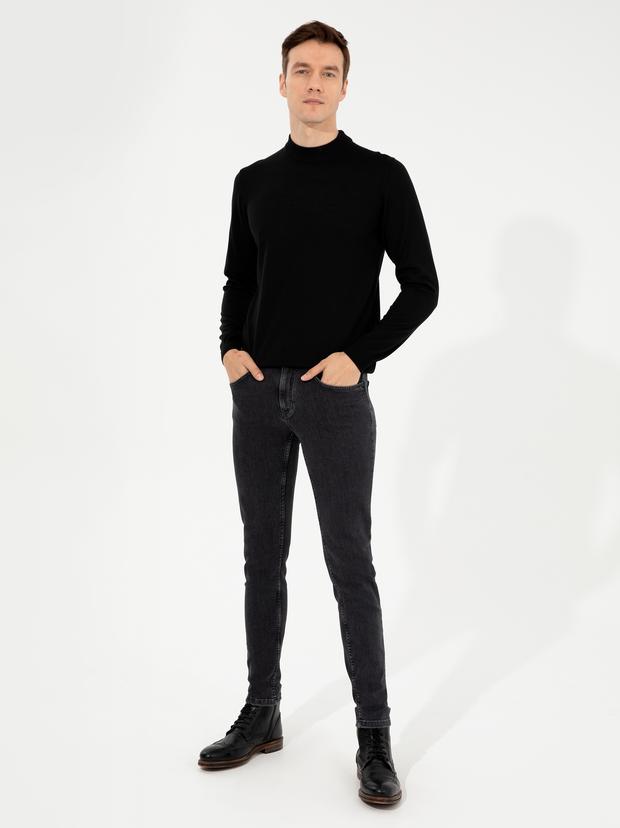 Siyah Slim Fit Çeyrek Balıkçı Yaka Basic Triko Kazak