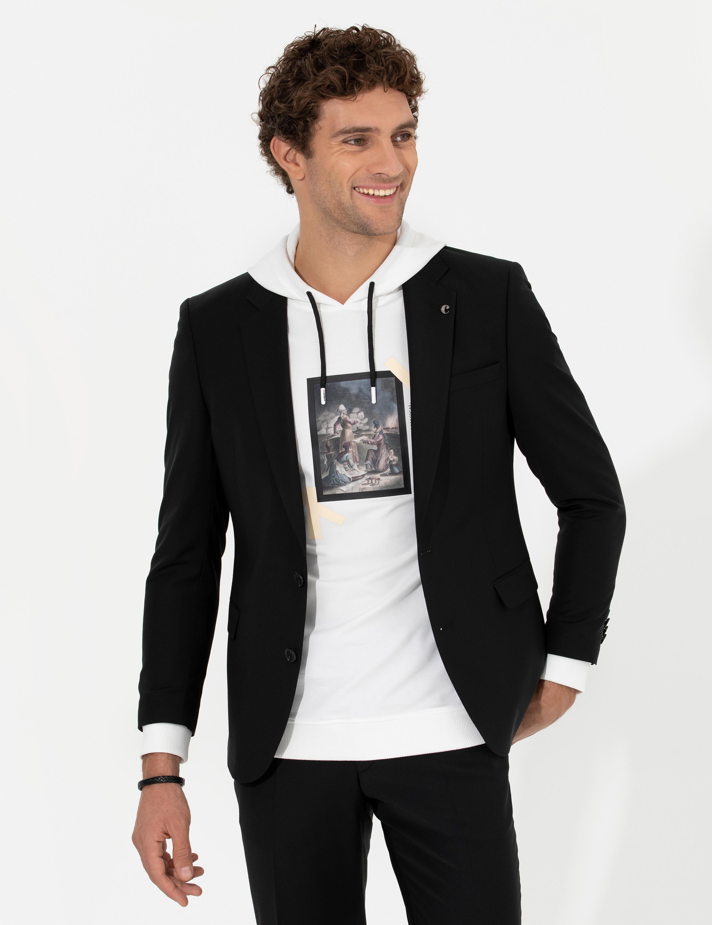 Siyah Slim Fit Yün Karışımlı Ceket - 50258857047
