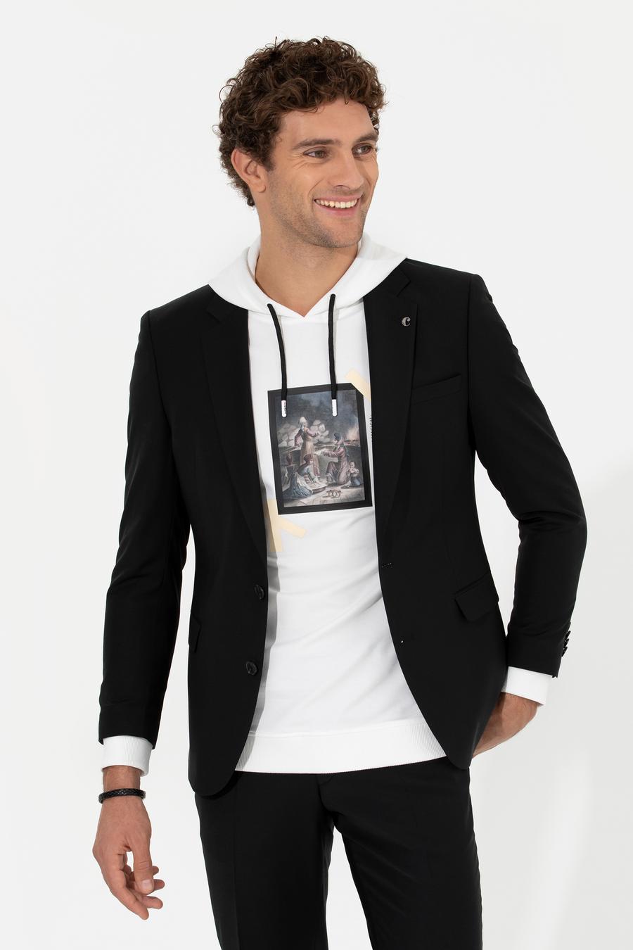 Siyah Slim Fit Yün Karışımlı Ceket - 50258857047