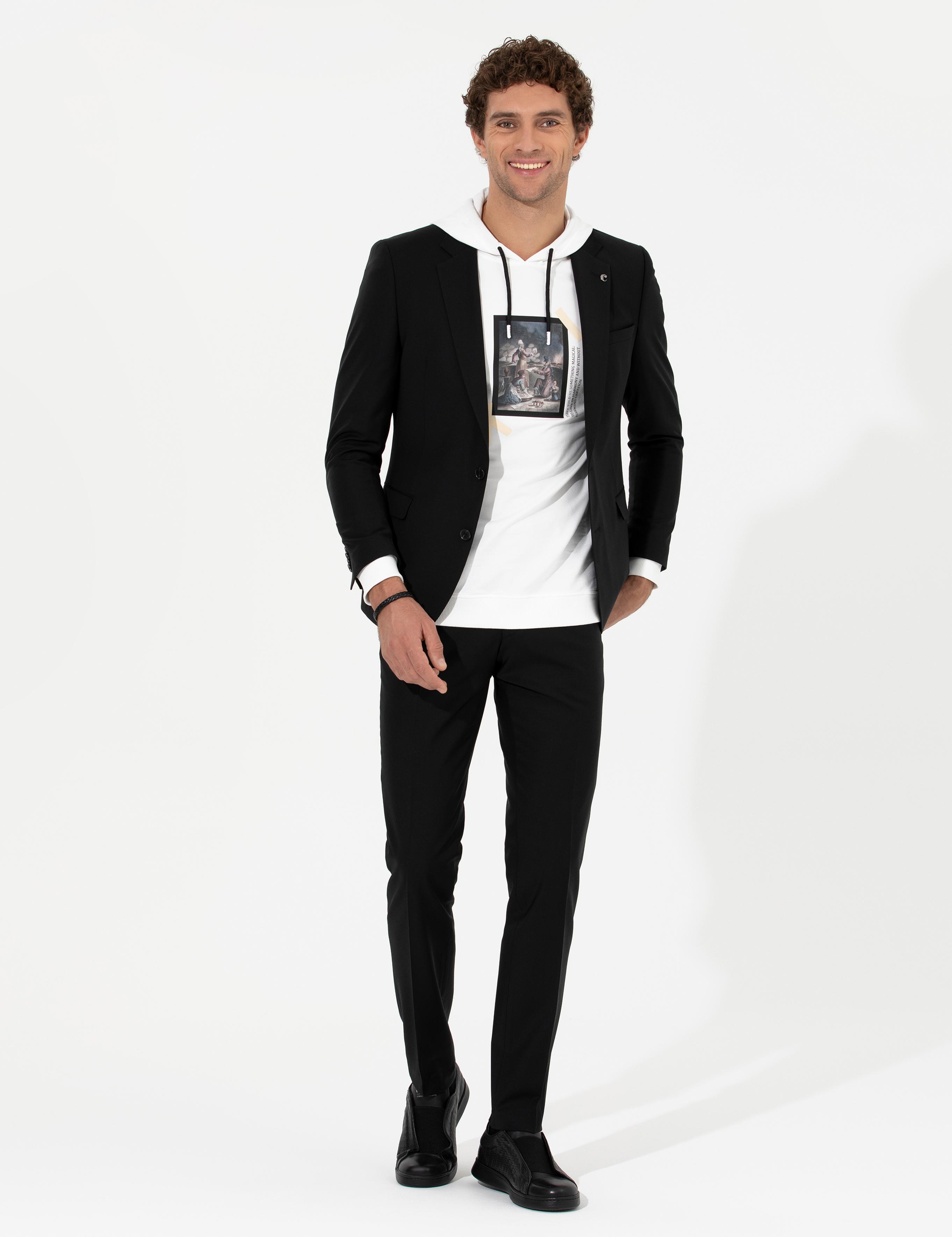Siyah Slim Fit Yün Karışımlı Ceket - 50258857047