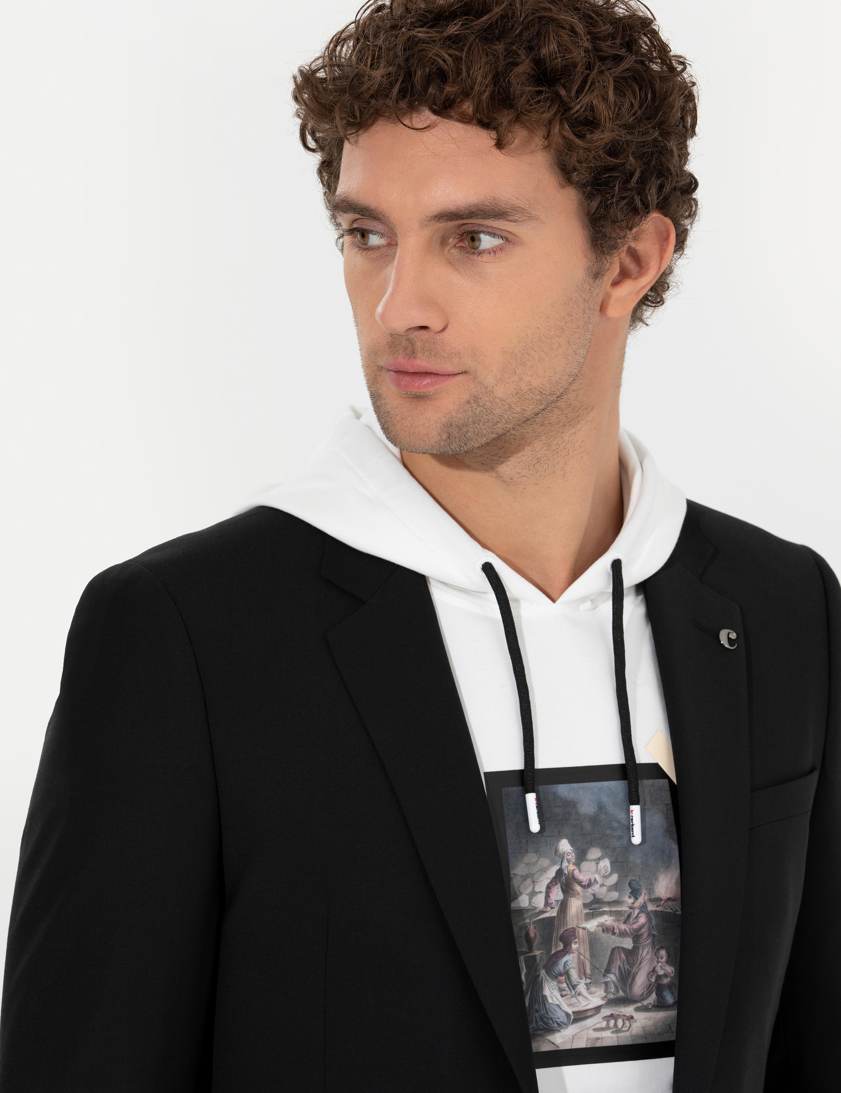 Siyah Slim Fit Yün Karışımlı Ceket - 50258857047