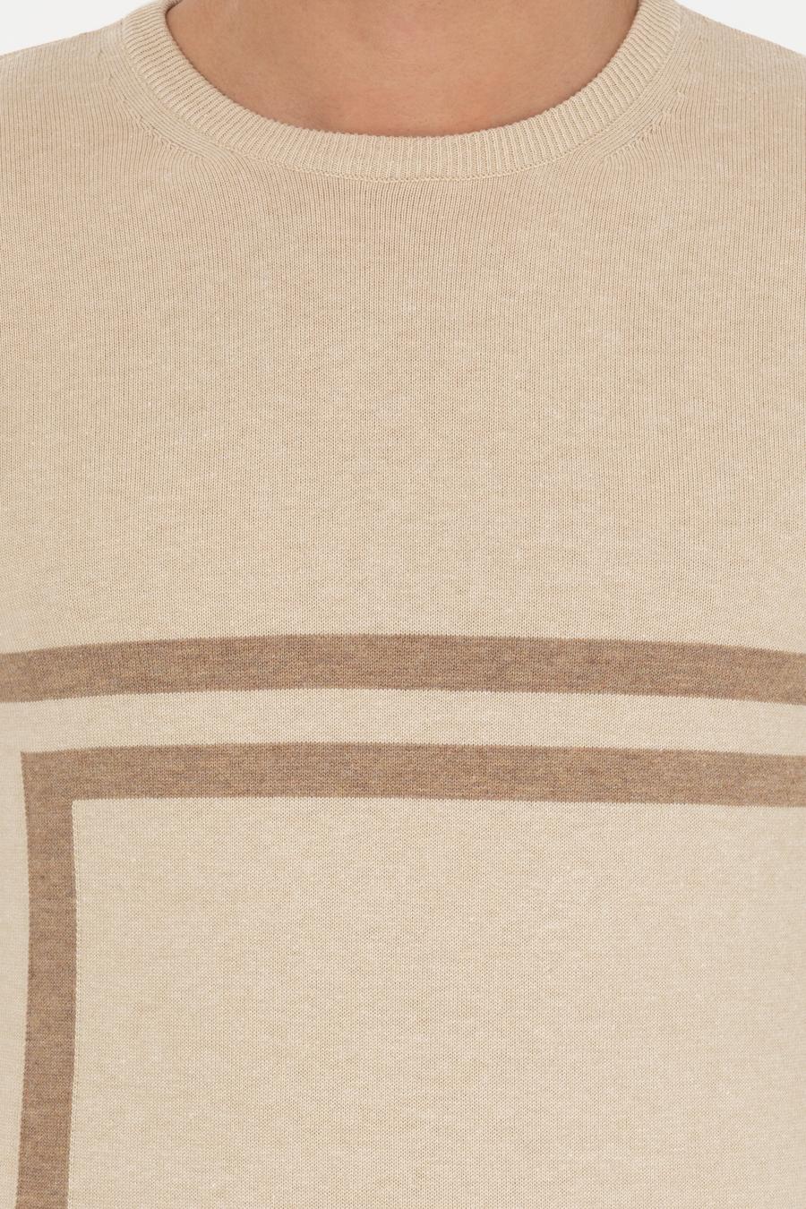 Ekru Slim Fit Pamuk Karışımlı Bisiklet Yaka Triko Kazak - 50259333058